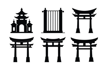 Collection of Asian Architectural Gate and Temple Silhouettes