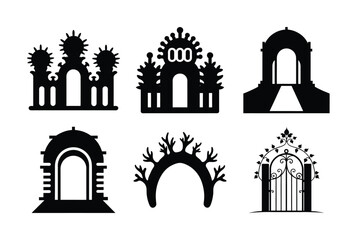 Collection of Six Unique Architectural Gate and Arch Designs Vector Illustrations