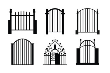Collection of Black and White Gate and Fence Designs EPS Vector Illustrations