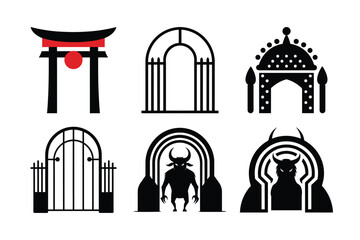 Collection of Six Unique Gate and Archway Vector Illustrations