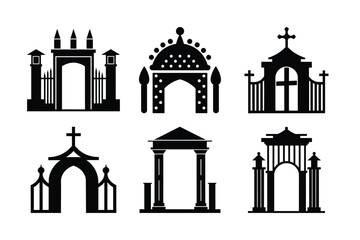 Collection of Architectural Gate and Arch Icons Vector Illustrations