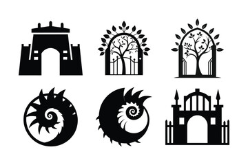 Fototapeta premium Elegant Black and White Gate and Arch Designs Vector Illustrations