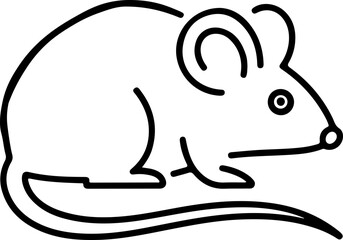 Obraz premium Simple black outline drawing of a cute mouse with a long tail