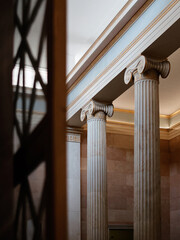 editorial: view of ionic columns in the entrance hall of the national archaeological museum of...