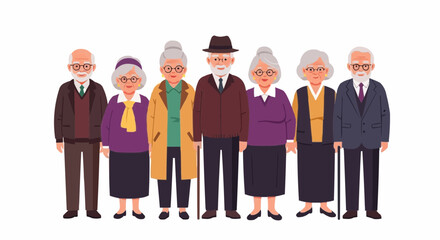Modern Happy Senior People – Flat Vector Set of Stylish Elderly Men and Women in Fashionable Clothing