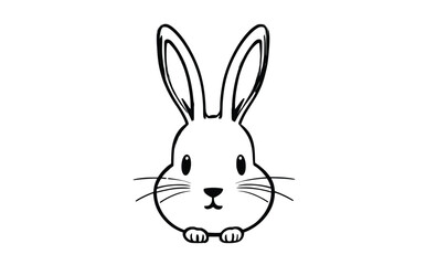 Obraz premium Cute Rabbit Face Vector – Upright Ears Minimal Line Art on White Background
