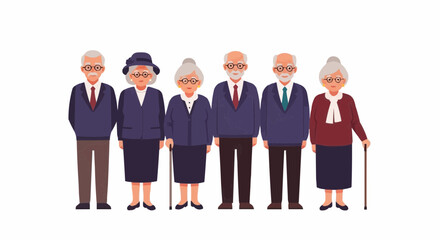Modern Happy Senior People – Flat Vector Set of Stylish Elderly Men and Women in Fashionable Clothing