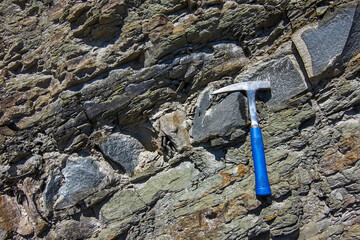 Flysch Sediments with Geological Hammer in Serbia