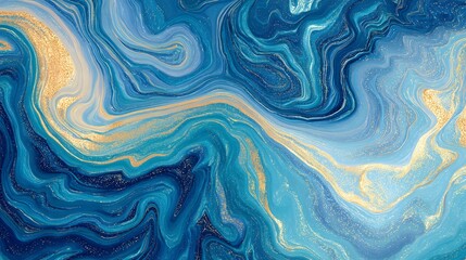 Obraz premium Fluid blue and gold abstract art with swirling patterns and textures