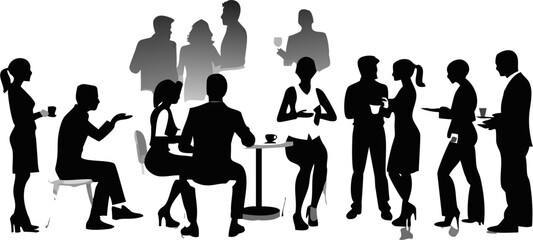 Silhouette illustration of business people networking and socializing at a coffee break event