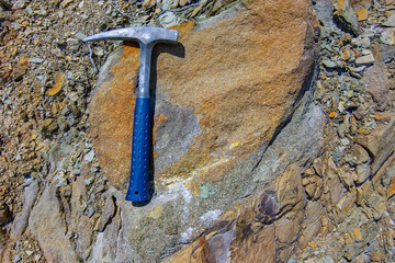 Flysch Sediments with Geological Hammer in Serbia