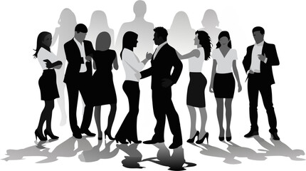 Silhouette of diverse business professionals standing together in a monochrome group setting image