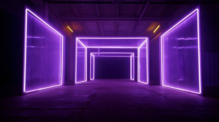 Neon-Lit Industrial Corridor with Purple Glow