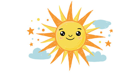 sun, cartoon, vector, illustration, smile, summer, cute, weather, fun, clouds