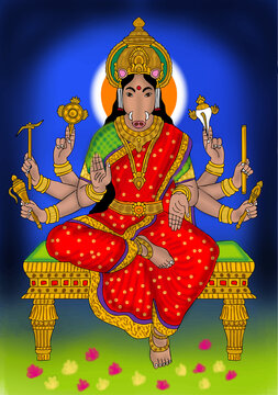 hand drawn digital art of goddess varahi