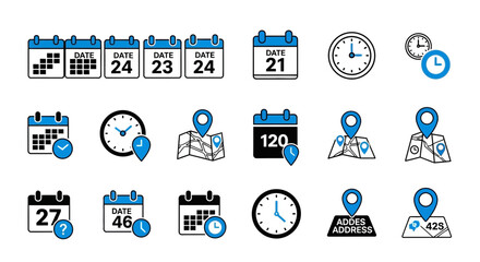 Date, time, and location address icon set Pro Vector
