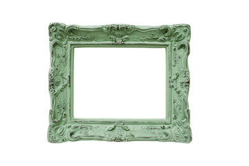 a green picture frame with a white background