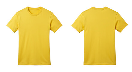 Front and back view of a plain yellow tshirt isolated on white background © MindRender