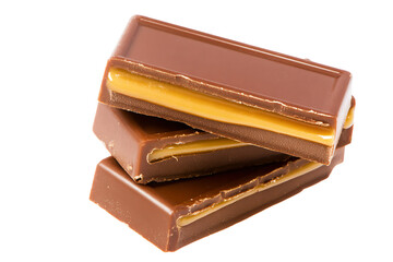 a stack of chocolate bars with a yellow and brown layer