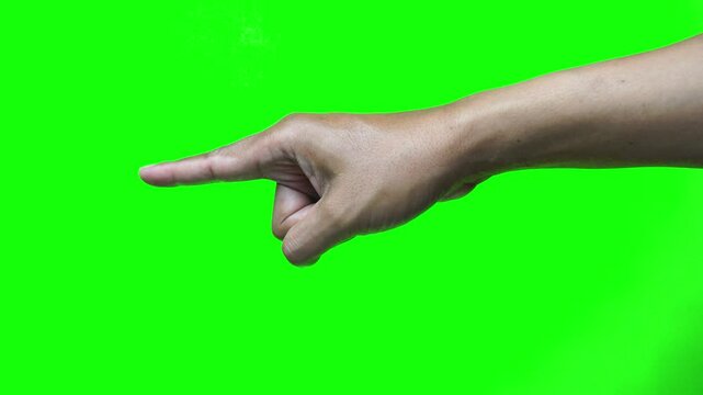 Index finger pointing from the side. Green screen background