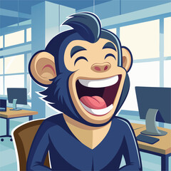 Funny Monkey Laughing at Office Meme. Hilarious Cartoon Animal Reaction Vector Art for Workplace Humor, Perfect for Social Media, Blogs, and Business Presentations.