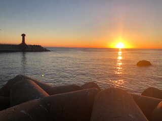 Golden Morning by the Sea Wall