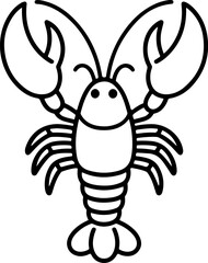 Simple black line drawing of a lobster with large claws and segmented tail