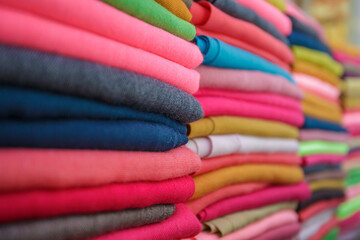 Colorful Turkish Fabrics Stacked in Textile Shop – Traditional Cloth for Fashion and Interior...