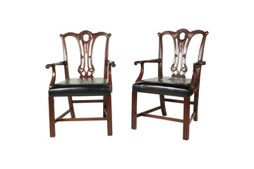 two chairs and table  Antique Georgian Chippendale carved mahogany armchair