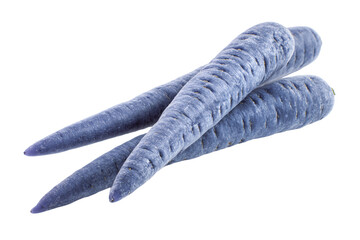 a couple of blue carrots sitting on top of a white surface
