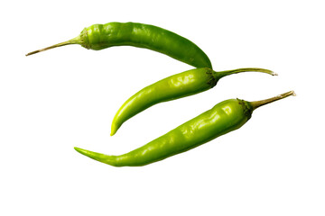 two green peppers are on a white surface