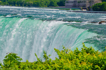 Niagara Falls, Canadian falls, Horseshoe falls close up, white foam and turquoise blue water
