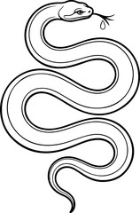 Obraz premium Stylized black and white illustration of a coiled snake with its tongue flicking a droplet