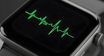 Modern Smartwatch Displaying Heart Rate Monitor: Green Pulse on Black Screen