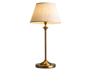 Vintage Mid-Century Floor Lamp with Brass Stand and Curved Arm, Three-Quarter View, Transparent Background