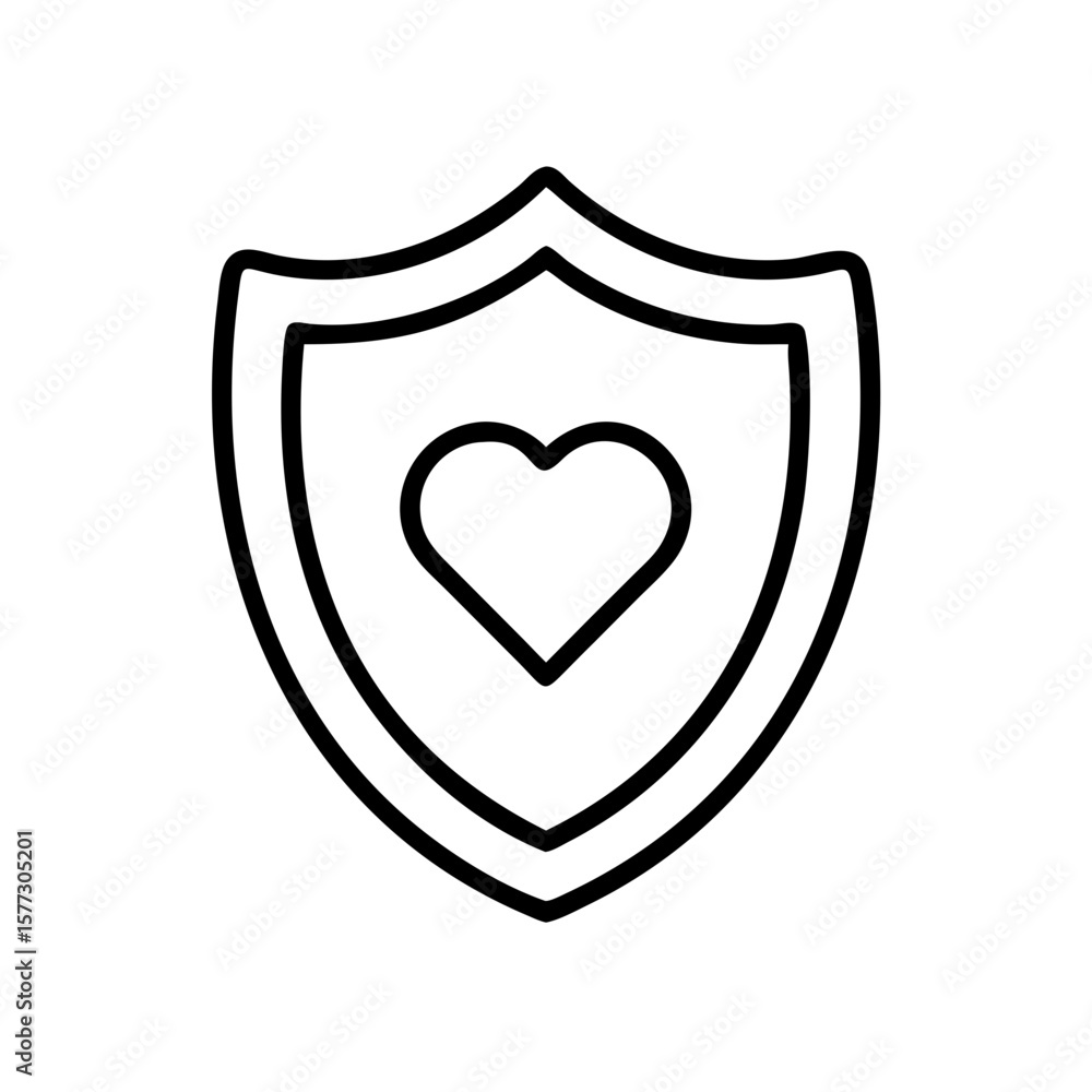 Poster shield with a heart inside on clean background. shield with a heart inside symbolizes protection of 