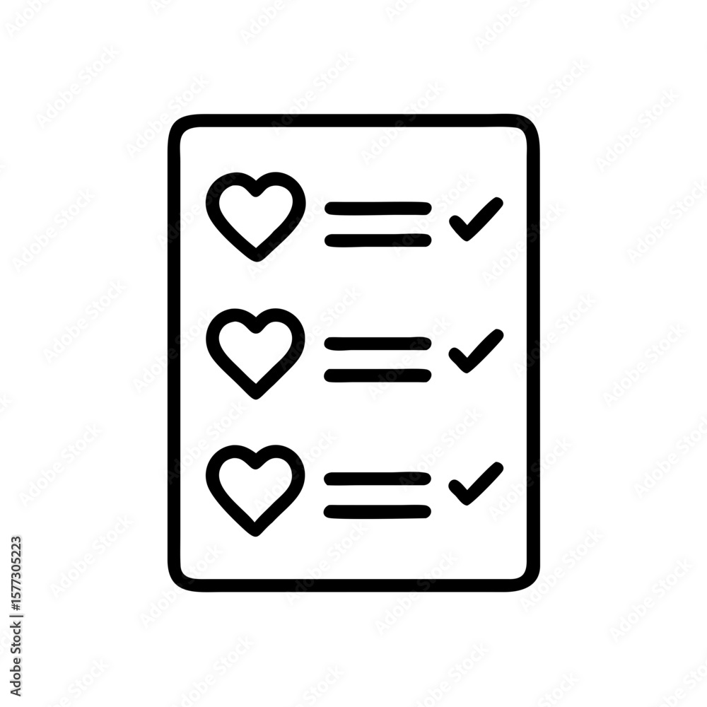 Poster heart checklist illustration with completed tasks and minimalist design. heart checklist features co
