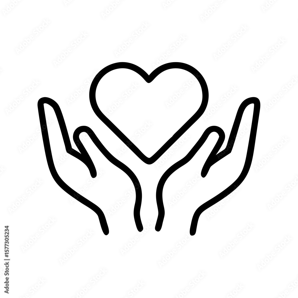 Poster hands holding heart, representing love, care, and affection with simple lines. hands holding heart c
