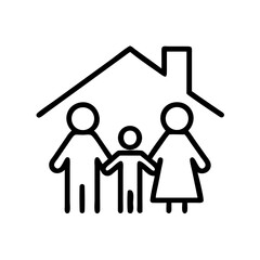 Family icon with a house representing family with home ownership, shown as minimalistic linear design. Family icon symbolizes familial bonds and secure living.