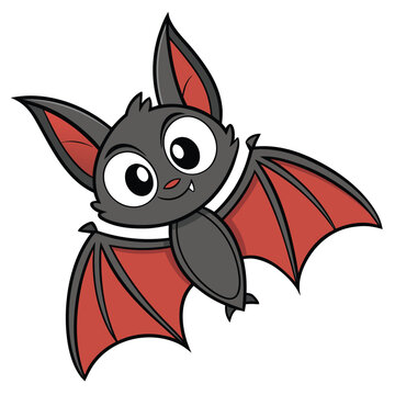 Adorable gray bat soars joyfully, displaying its red wings on a transparent background