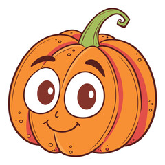Obraz premium An orange pumpkin character shows a happy face with large white eyes against white