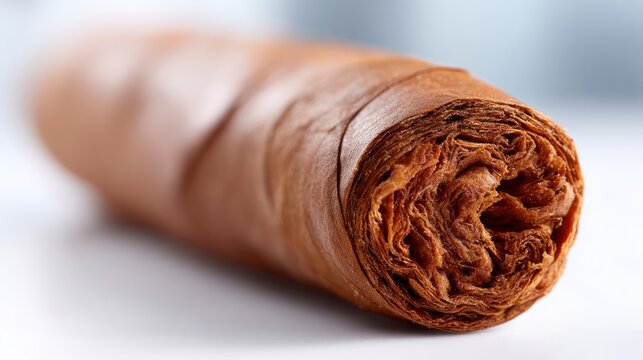 Close up macro of a whole unlit tobacco cigar with detailed texture closeup