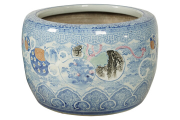 antique porcelain bowl  Japanese Blue and White Hibachi with Double Gourds