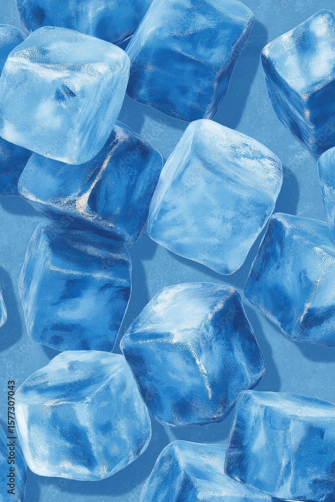 Aufkleber high-resolution 3d render of glossy blue ice cubes in a symmetrical pattern, showcasing crisp edges 