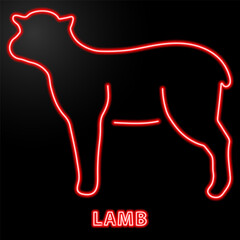 lamb neon sign, modern glowing banner design, colorful modern design trends on black background. Vector illustration.