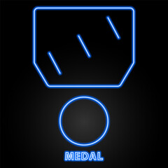 medal neon sign, modern glowing banner design, colorful modern design trends on black background. Vector illustration.