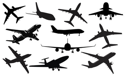 set of silhouettes of planes.jet plane vector.
