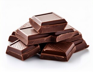 Fototapeta premium pile of dark chocolate pieces isolated on white background