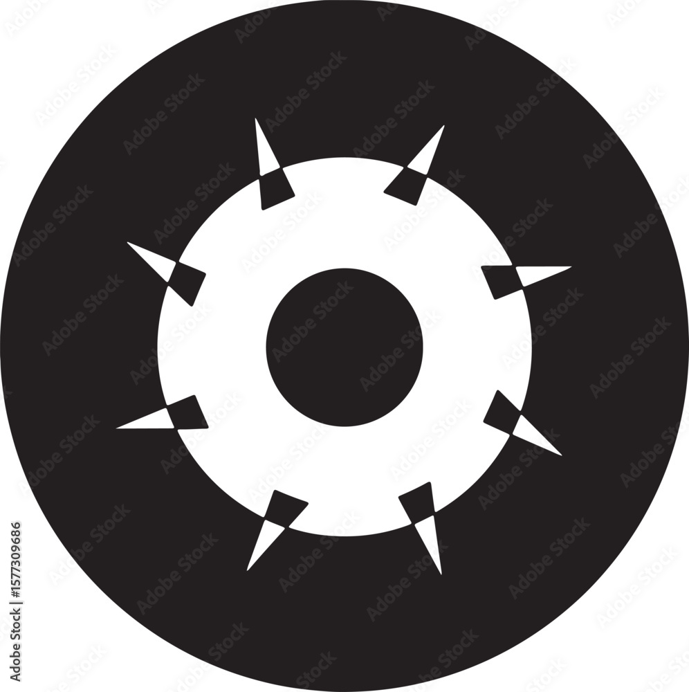 Aufkleber abstract black and white circular geometric design with pointed spikes and circle