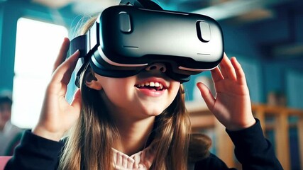 Advancing educational systems: schoolgirl with VR gear. - Powered by Adobe